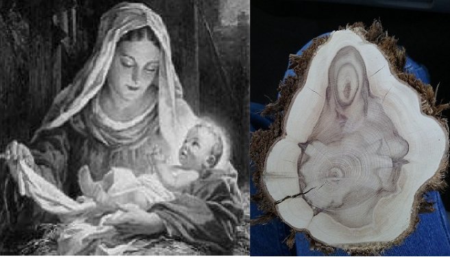 Εμφάνιση της Παρθένου Μαρίας & του Ιησού σε κομμάτι ξύλου;